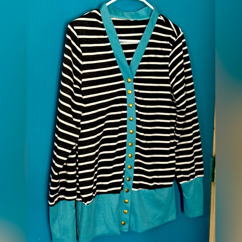 Striped and Turquoise Cardigan